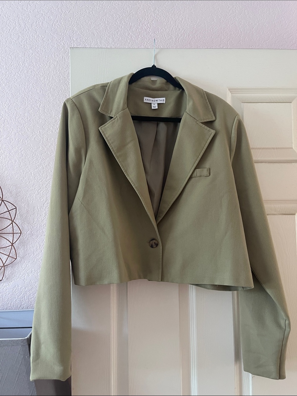 And Now This Olive Cropped Single-Button Blazer